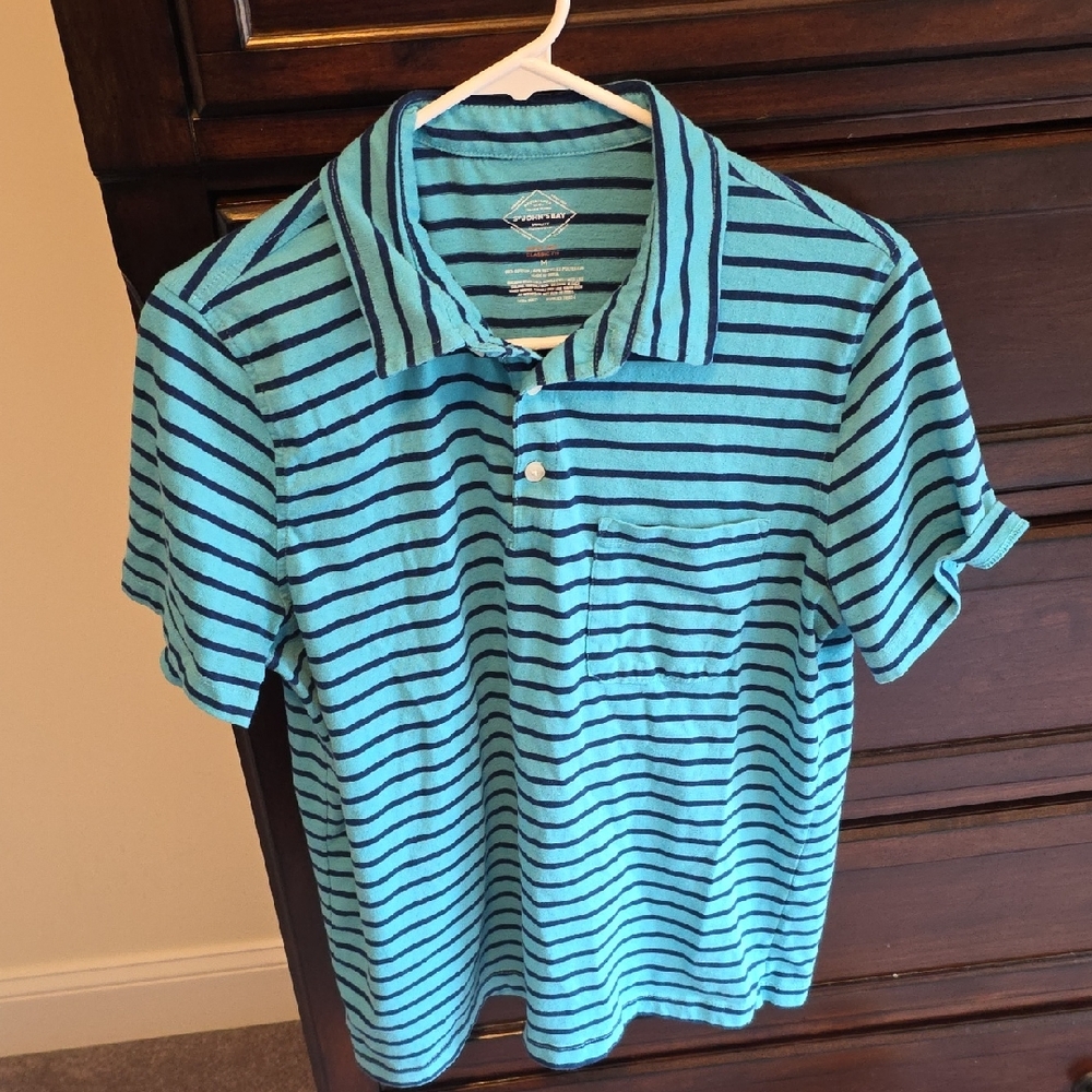 St. John's Bay Aqua and Navy Striped Men's Polo